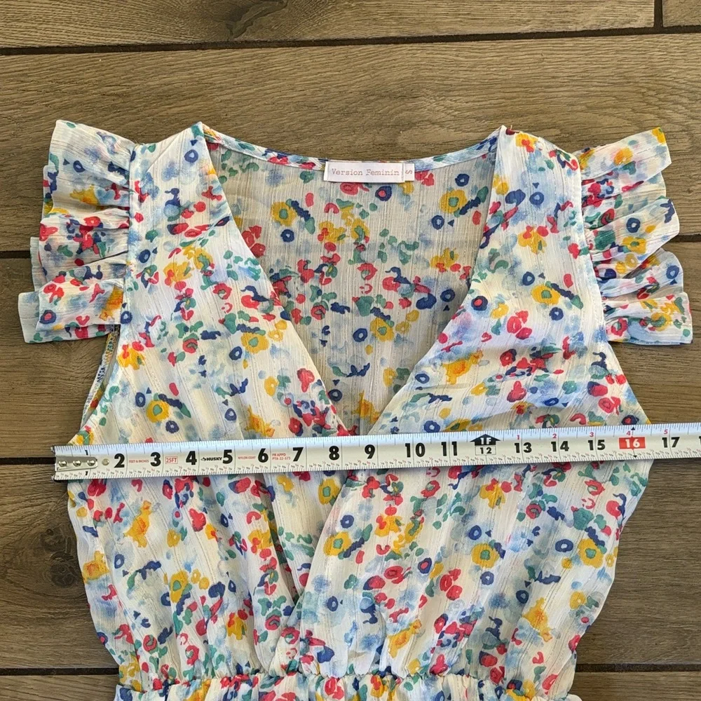 Version Feminin Floral Smocked Midi Dress Flutter Sleeve Ditsy Print Size S - Picture 6 of 11
